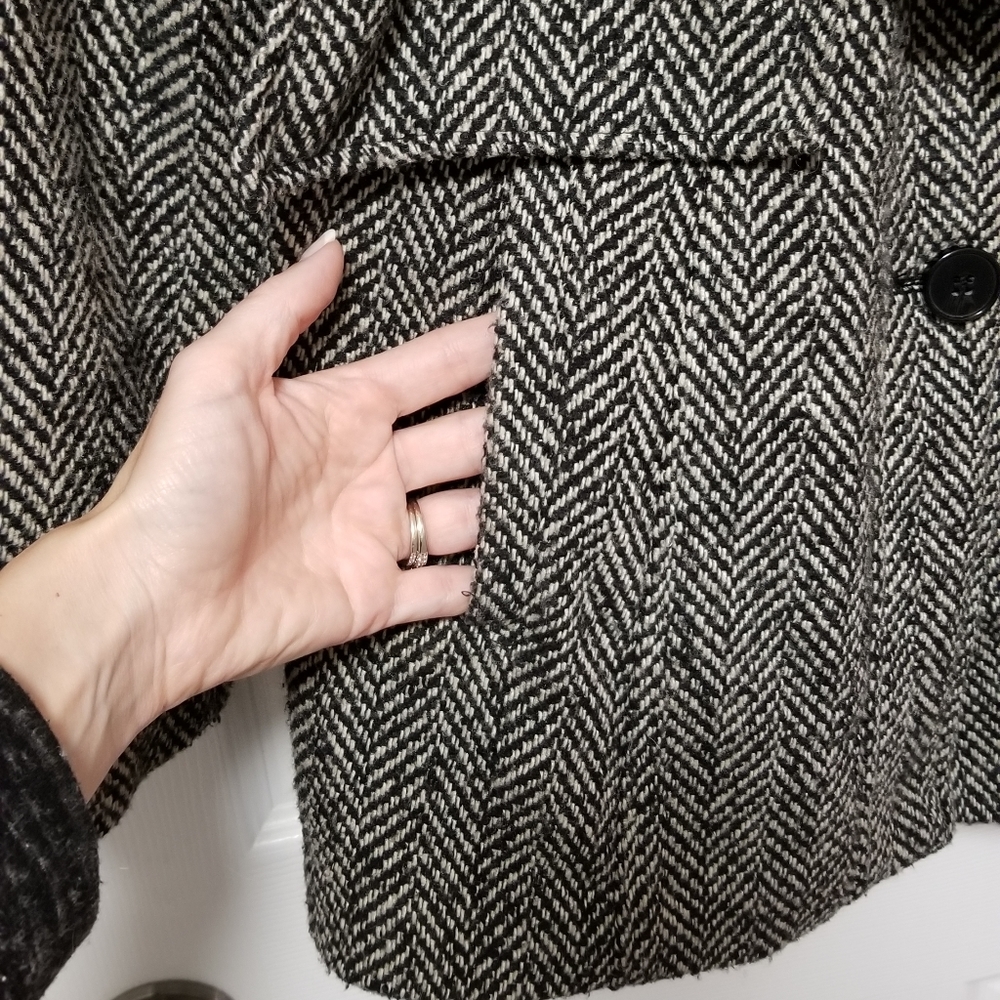 Nicole Miller Coat, Black and White Herringbone - Picture 4 of 9